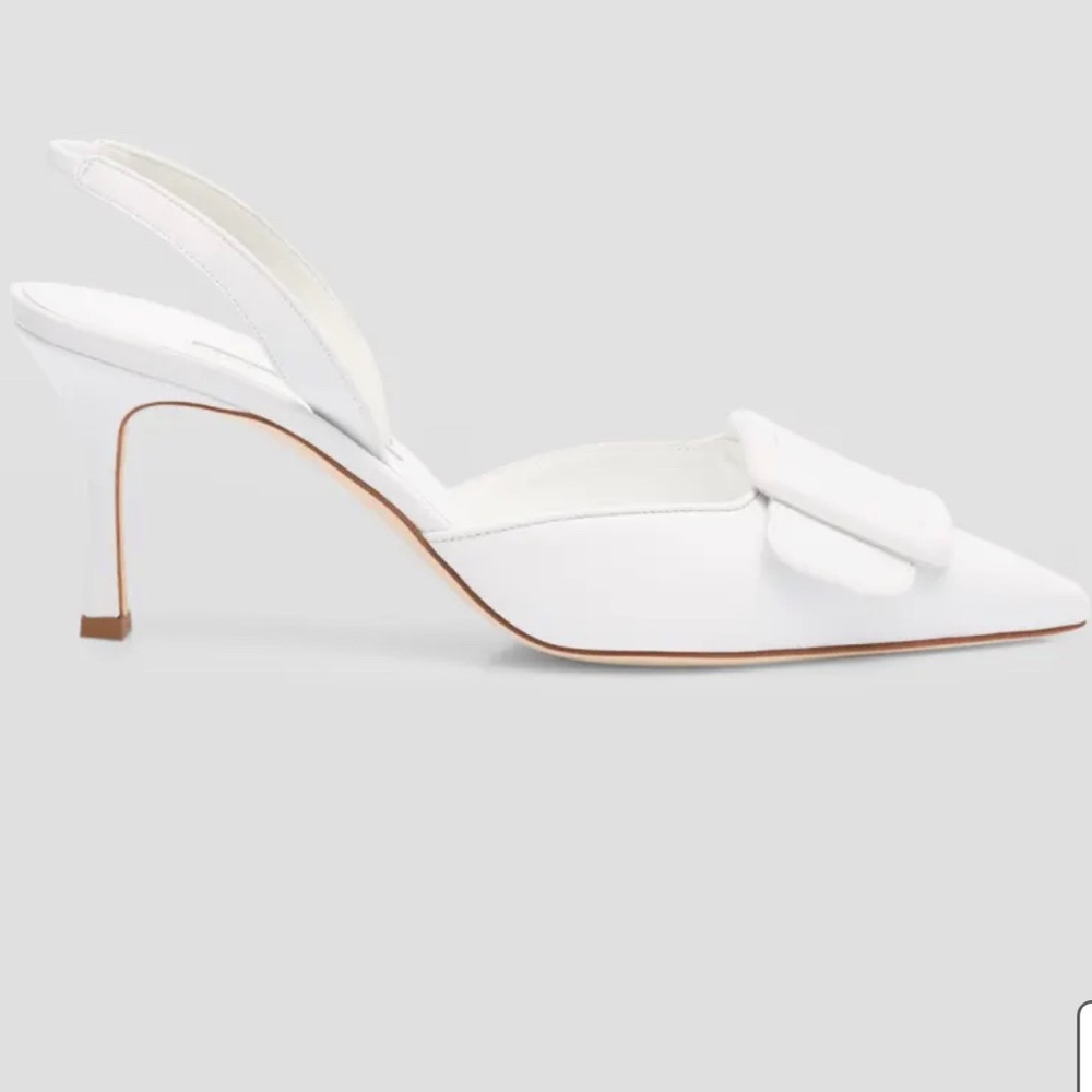 NEW!!! Manolo Blahnik Maysli Leather White Slingbacks